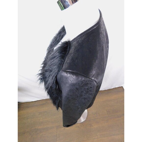 Libby Edelman Jacket Womens Small Black Faux Fur Faux Leather Front Corp Goth - Picture 5 of 13